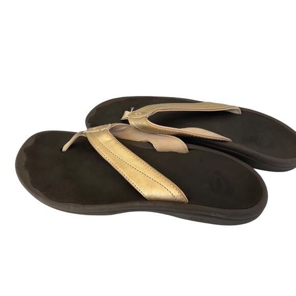 Olukai Ohana Flip Flop Thong Sandal Champagne Gold Brown Womens Sz 8 - Picture 5 of 6